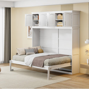 HomeRoots White Wood Full Murphy Bed - Elegant Space-Saving Design for Stylish Guest Rooms and Studios 596522