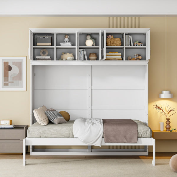 HomeRoots White Wood Full Murphy Bed - Elegant Space-Saving Design for Stylish Guest Rooms and Studios 596522