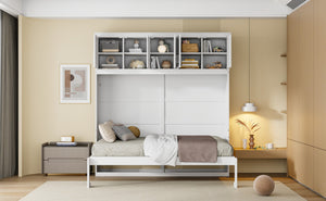 HomeRoots White Wood Full Murphy Bed - Elegant Space-Saving Design for Stylish Guest Rooms and Studios 596522