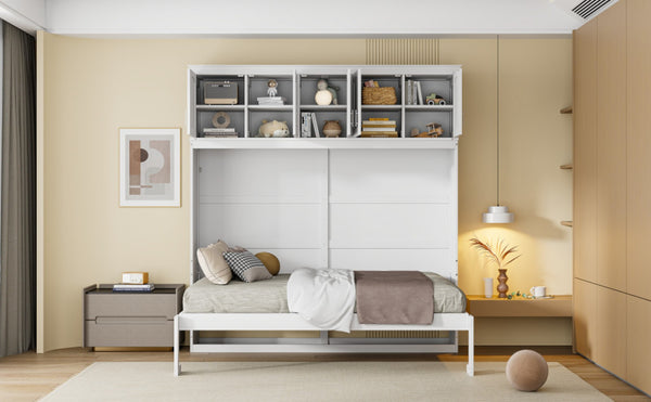 HomeRoots White Wood Full Murphy Bed - Elegant Space-Saving Design for Stylish Guest Rooms and Studios 596522