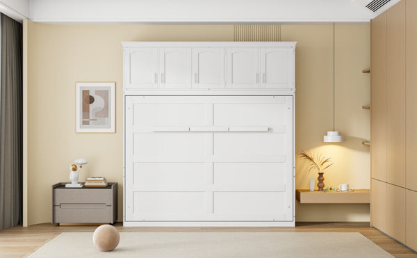 HomeRoots White Wood Full Murphy Bed - Elegant Space-Saving Design for Stylish Guest Rooms and Studios 596522