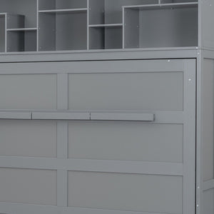 HomeRoots Gray Wood Queen Murphy Bed - Stylish Space-Saving Cabinet with USB Charging for Modern Living Spaces 596525