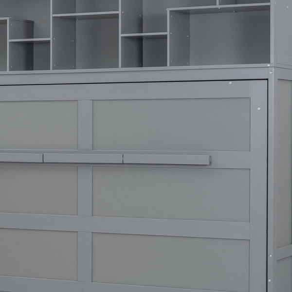 HomeRoots Gray Wood Queen Murphy Bed - Stylish Space-Saving Cabinet with USB Charging for Modern Living Spaces 596525
