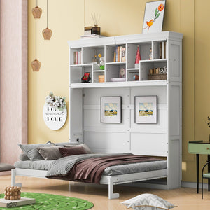 HomeRoots White Wood Queen Murphy Bed with USB Charging – Elegant Space-Saving Design for Modern Living 596526
