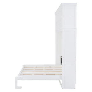 HomeRoots White Wood Queen Murphy Bed with USB Charging – Elegant Space-Saving Design for Modern Living 596526