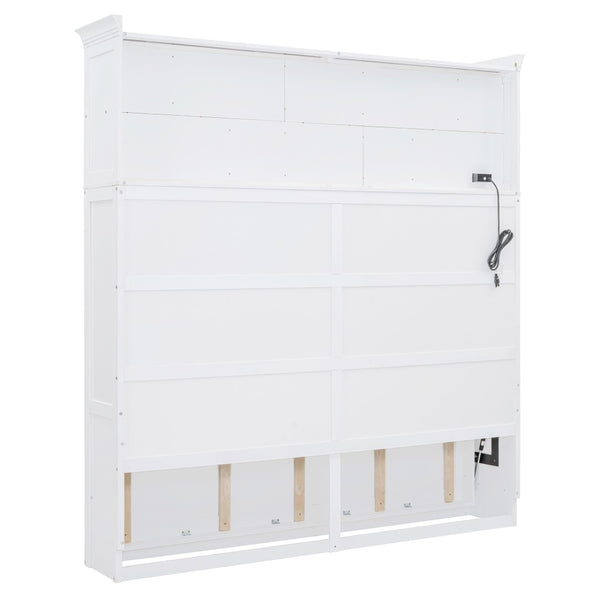 HomeRoots White Wood Queen Murphy Bed with USB Charging – Elegant Space-Saving Design for Modern Living 596526