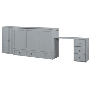 HomeRoots Gray Wood Queen Murphy Bed with Integrated USB Charging - Space-Saving Design for Modern Living! 596527