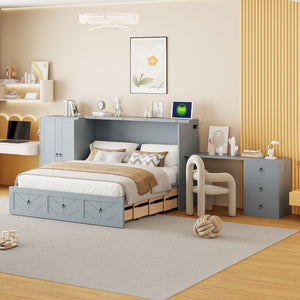 HomeRoots Gray Wood Queen Murphy Bed with Integrated USB Charging - Space-Saving Design for Modern Living! 596527