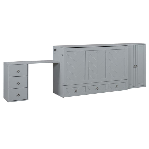 HomeRoots Gray Wood Queen Murphy Bed with Integrated USB Charging - Space-Saving Design for Modern Living! 596527