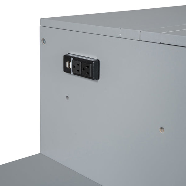 HomeRoots Gray Wood Queen Murphy Bed with Integrated USB Charging - Space-Saving Design for Modern Living! 596527