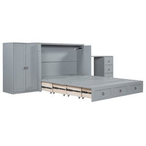 HomeRoots Gray Wood Queen Murphy Bed with Integrated USB Charging - Space-Saving Design for Modern Living! 596527