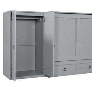 HomeRoots Gray Wood Queen Murphy Bed with Integrated USB Charging - Space-Saving Design for Modern Living! 596527