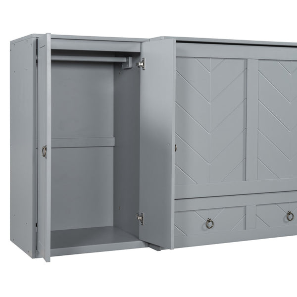 HomeRoots Gray Wood Queen Murphy Bed with Integrated USB Charging - Space-Saving Design for Modern Living! 596527