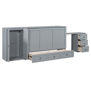 HomeRoots Gray Wood Queen Murphy Bed with Integrated USB Charging - Space-Saving Design for Modern Living! 596527