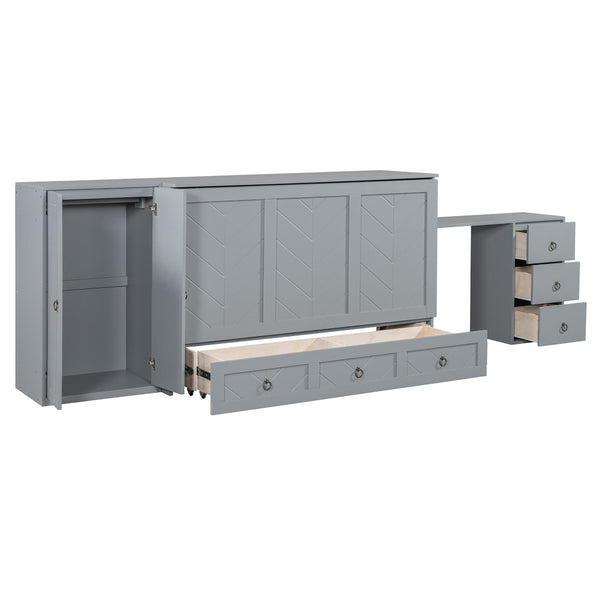 HomeRoots Gray Wood Queen Murphy Bed with Integrated USB Charging - Space-Saving Design for Modern Living! 596527