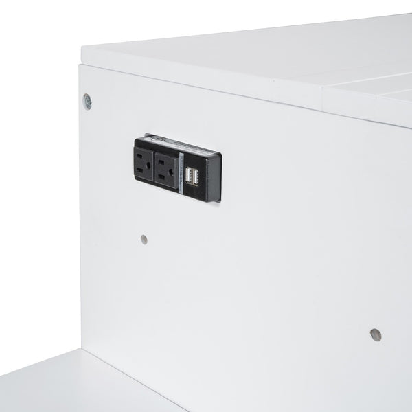 HomeRoots White Wood Murphy Bed with USB Port - Space-Saving Queen Design for Stylish Guest Rooms & Studios 596528