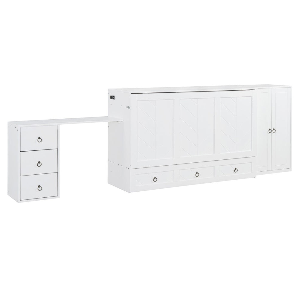 HomeRoots White Wood Murphy Bed with USB Port - Space-Saving Queen Design for Stylish Guest Rooms & Studios 596528