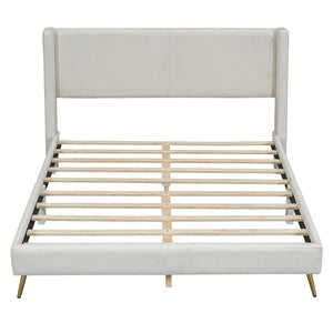 HomeRoots Beige Tufted Corduroy Queen Bed Frame - Stylish, Cozy Design with Durable Support for Modern Bedrooms 596529