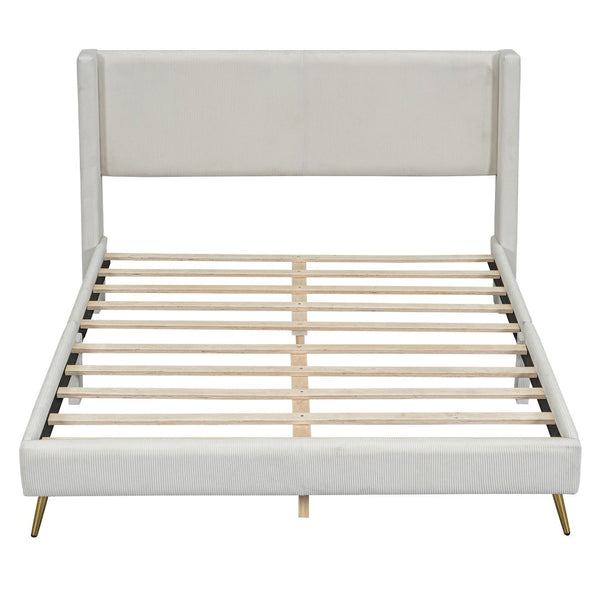 HomeRoots Beige Tufted Corduroy Queen Bed Frame - Stylish, Cozy Design with Durable Support for Modern Bedrooms 596529