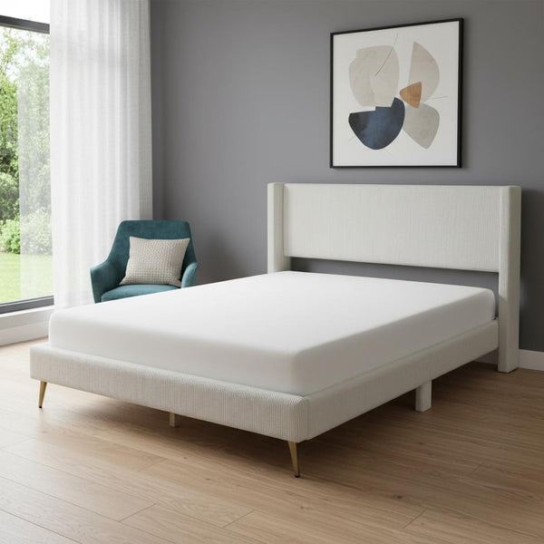 HomeRoots Beige Tufted Corduroy Queen Bed Frame - Stylish, Cozy Design with Durable Support for Modern Bedrooms 596529