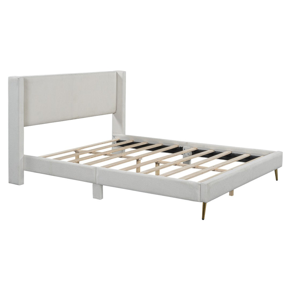 HomeRoots Beige Tufted Corduroy Queen Bed Frame - Stylish, Cozy Design with Durable Support for Modern Bedrooms 596529