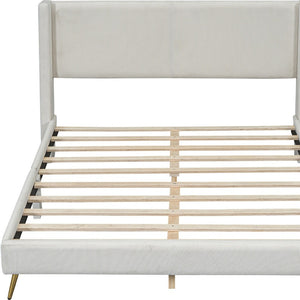 HomeRoots Beige Tufted Corduroy Queen Bed Frame - Stylish, Cozy Design with Durable Support for Modern Bedrooms 596529