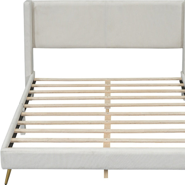 HomeRoots Beige Tufted Corduroy Queen Bed Frame - Stylish, Cozy Design with Durable Support for Modern Bedrooms 596529