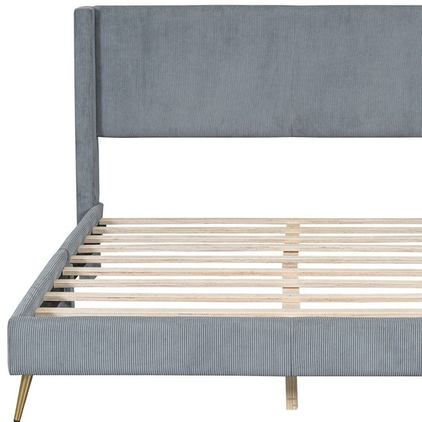 HomeRoots Gray Tufted Corduroy Queen Bed Frame – Stylish Comfort, Supportive Slats & Luxe Design for Sleep Bliss 596530