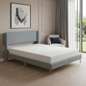 HomeRoots Gray Tufted Corduroy Queen Bed Frame – Stylish Comfort, Supportive Slats & Luxe Design for Sleep Bliss 596530