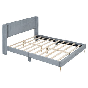 HomeRoots Gray Tufted Corduroy Queen Bed Frame – Stylish Comfort, Supportive Slats & Luxe Design for Sleep Bliss 596530