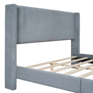 HomeRoots Gray Tufted Corduroy Queen Bed Frame – Stylish Comfort, Supportive Slats & Luxe Design for Sleep Bliss 596530