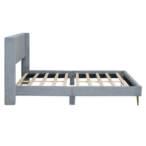 HomeRoots Gray Tufted Corduroy Queen Bed Frame – Stylish Comfort, Supportive Slats & Luxe Design for Sleep Bliss 596530