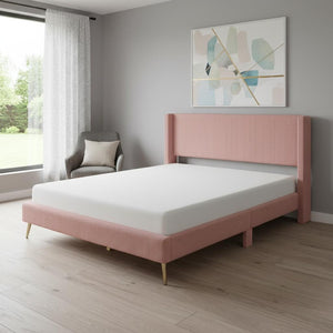 HomeRoots Pink Tufted Corduroy Queen Bed Frame - Cozy, Stylish Upholstered Design for Modern Bedrooms 596531