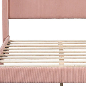 HomeRoots Pink Tufted Corduroy Queen Bed Frame - Cozy, Stylish Upholstered Design for Modern Bedrooms 596531