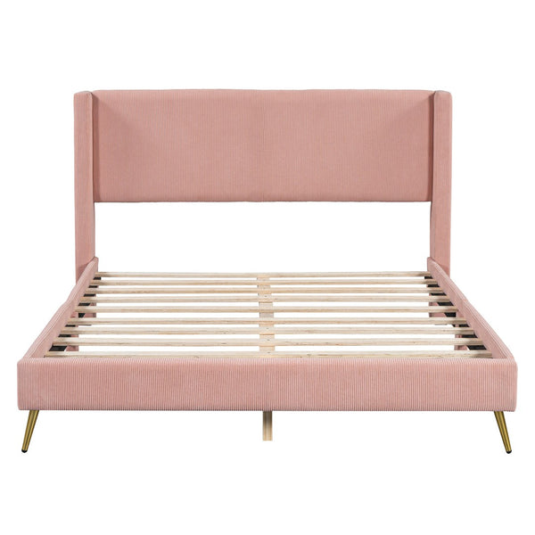 HomeRoots Pink Tufted Corduroy Queen Bed Frame - Cozy, Stylish Upholstered Design for Modern Bedrooms 596531