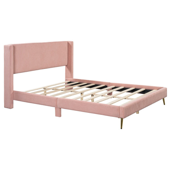 HomeRoots Pink Tufted Corduroy Queen Bed Frame - Cozy, Stylish Upholstered Design for Modern Bedrooms 596531