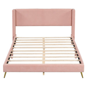 HomeRoots Pink Tufted Corduroy Queen Bed Frame - Cozy, Stylish Upholstered Design for Modern Bedrooms 596531