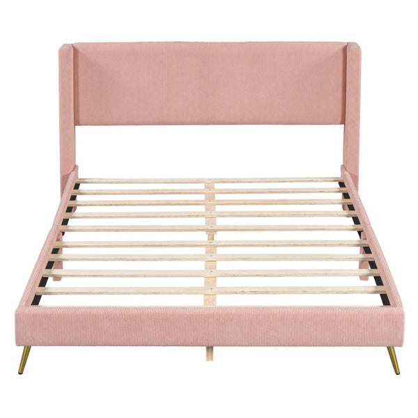 HomeRoots Pink Tufted Corduroy Queen Bed Frame - Cozy, Stylish Upholstered Design for Modern Bedrooms 596531