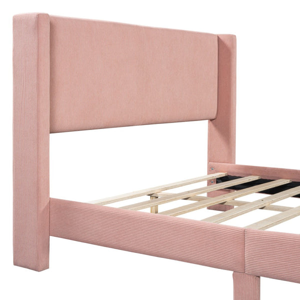 HomeRoots Pink Tufted Corduroy Queen Bed Frame - Cozy, Stylish Upholstered Design for Modern Bedrooms 596531