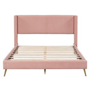 HomeRoots Pink Tufted Corduroy Queen Bed Frame - Cozy, Stylish Upholstered Design for Modern Bedrooms 596531