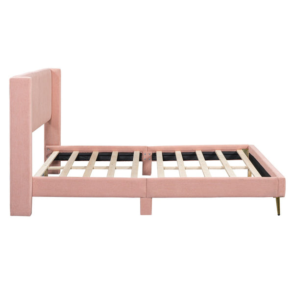 HomeRoots Pink Tufted Corduroy Queen Bed Frame - Cozy, Stylish Upholstered Design for Modern Bedrooms 596531