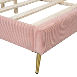 HomeRoots Pink Tufted Corduroy Queen Bed Frame - Cozy, Stylish Upholstered Design for Modern Bedrooms 596531