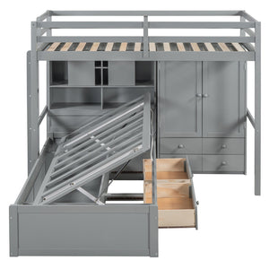 HomeRoots Gray Twin Over Twin Wood Bunk Bed with Storage Drawers & Safety Features for Kids’ Rooms 596537