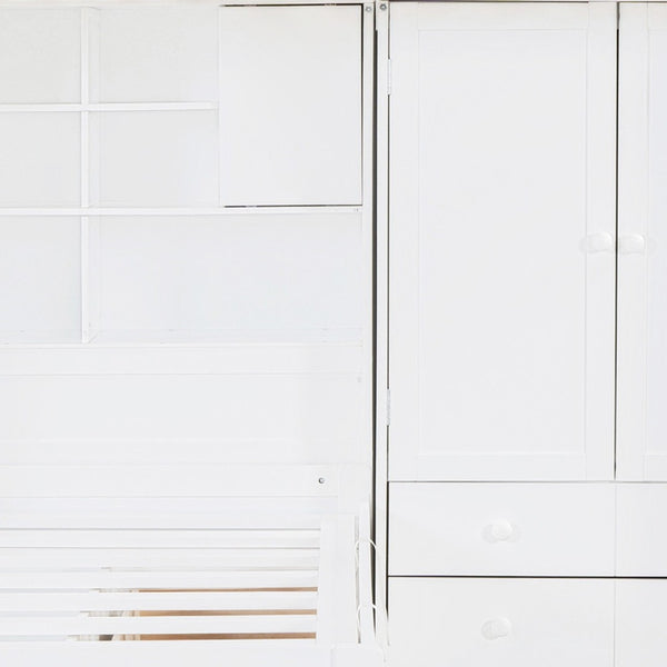 HomeRoots White Twin Over Twin Bunk Bed with Storage Drawers - Stylish Space-Saving Solution for Any Room 596538