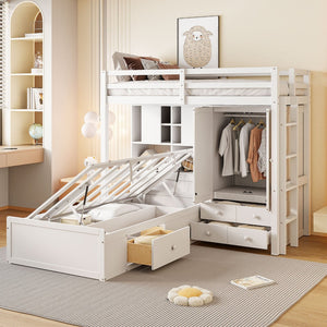 HomeRoots White Twin Over Twin Bunk Bed with Storage Drawers - Stylish Space-Saving Solution for Any Room 596538