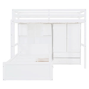 HomeRoots White Twin Over Twin Bunk Bed with Storage Drawers - Stylish Space-Saving Solution for Any Room 596538