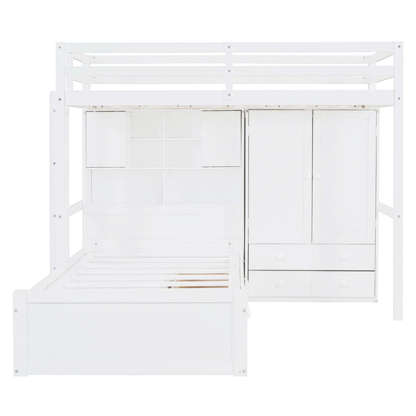 HomeRoots White Twin Over Twin Bunk Bed with Storage Drawers - Stylish Space-Saving Solution for Any Room 596538