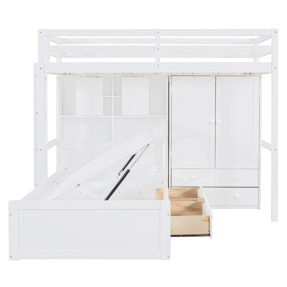 HomeRoots White Twin Over Twin Bunk Bed with Storage Drawers - Stylish Space-Saving Solution for Any Room 596538