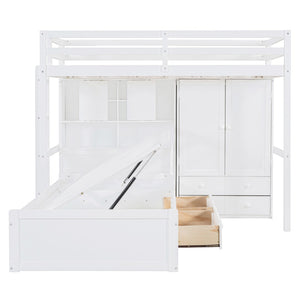 HomeRoots White Twin Over Twin Bunk Bed with Storage Drawers - Stylish Space-Saving Solution for Any Room 596538