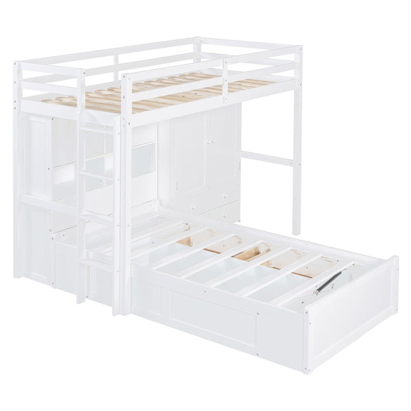HomeRoots White Twin Over Twin Bunk Bed with Storage Drawers - Stylish Space-Saving Solution for Any Room 596538